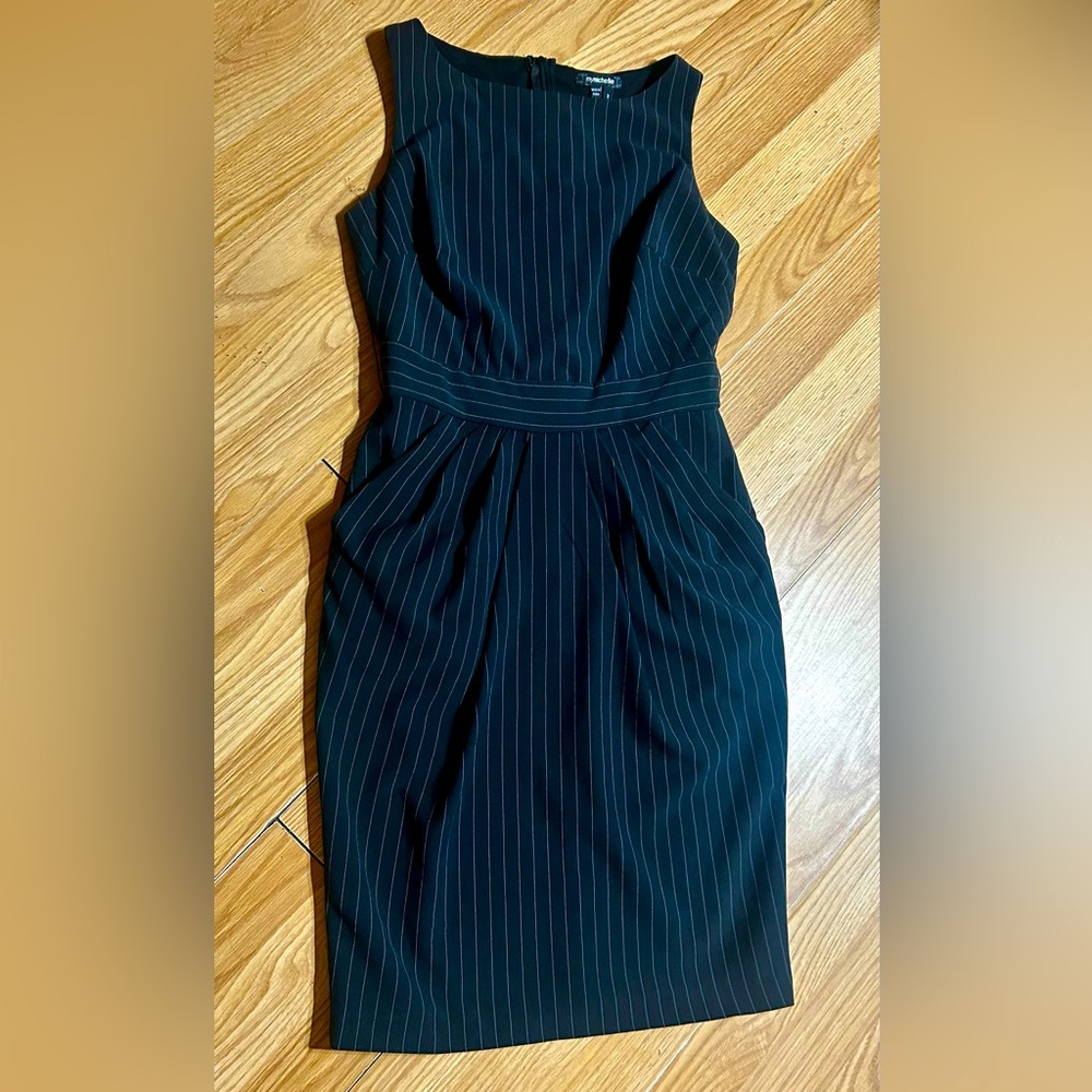 3/20 My Michelle Elegant Black Pinstripe  fitted pencil style dress womens 3